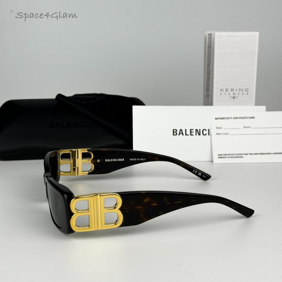 Balenciaga Men Sunglasses Havana Gold Logo Green Rectangle BB0096S 002 NEW - Picture 9 of 13